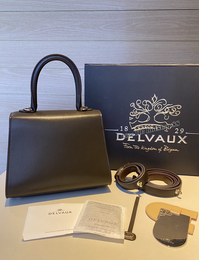 Delvaux專櫃新款咖啡三拼比利時手提肩背女包 德爾沃新版雙環brillant box皮小號手袋 bxs1110